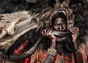 Maasai man with Kudu horn
