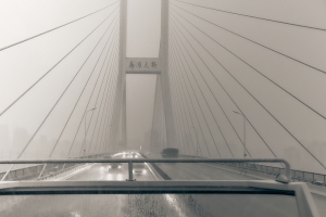 Shanghai, Nanpu Bridge during heavy rain