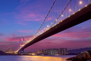 Tsing Ma Bridge with sunset glow