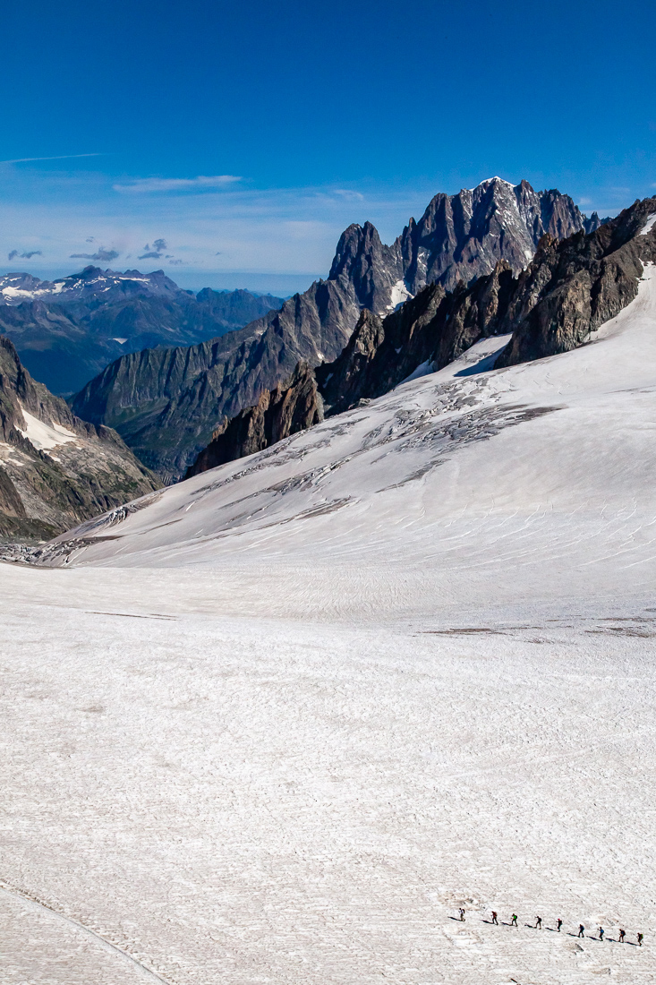 Hikers tackling Glacier du Géant