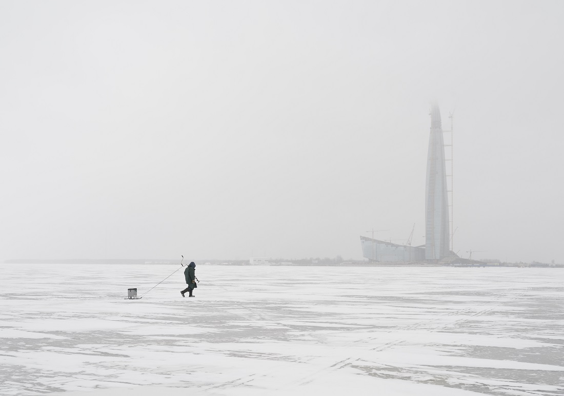 The Lakhta Center tower in the context of everyday life.  The Gulf of Finland  