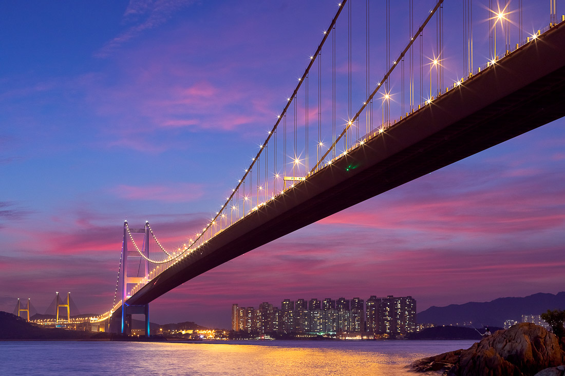 Tsing Ma Bridge with sunset glow