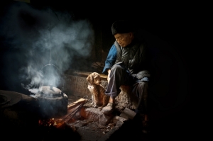 old woman with dog