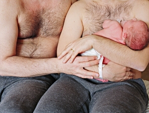 Txema and Pablo and their newborn